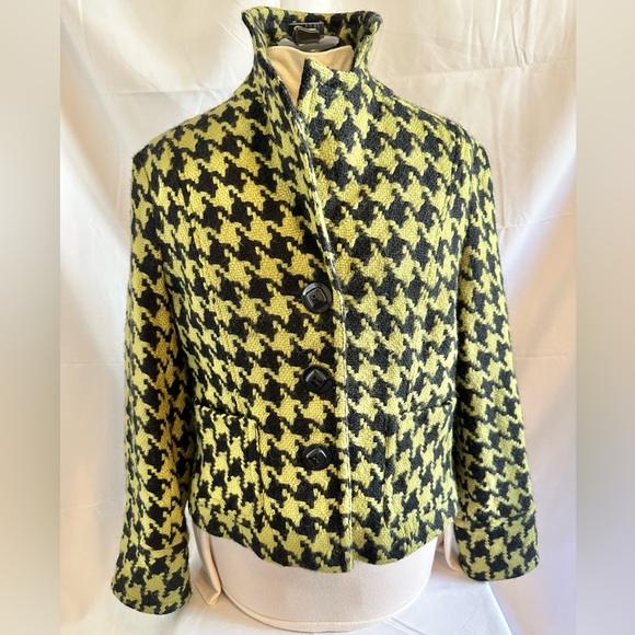 600 West Houndstooth Wool Jacket Coat Blazer Black Green Size 14 - Picture 3 of 13